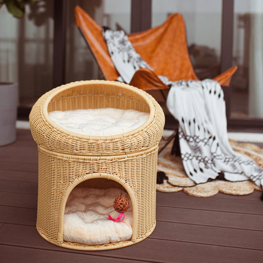 Cat bed, cat climbing frame, scratch-resistant rattan cat house, enclosed double-layer cat nest