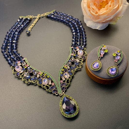 Multi-Layered French Literary Vintage Style Necklace and Earrings Set