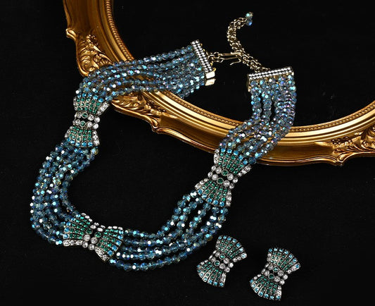 Blue Ethnic Temperament Vintage Necklace and Earrings Set