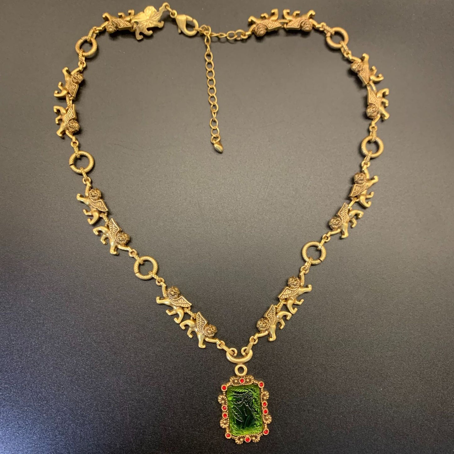 Green Glaze Italian Venice St Mark's Flying Lion Necklace