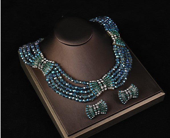 Blue Ethnic Temperament Vintage Necklace and Earrings Set